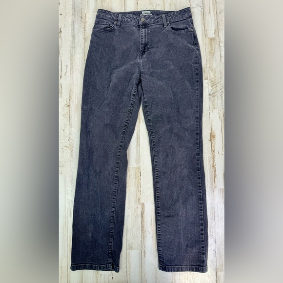 L.L. Bean BeanFlex Jeans Womens 14 M/T Black Denim Stretch Straight Leg - Picture 2 of 11